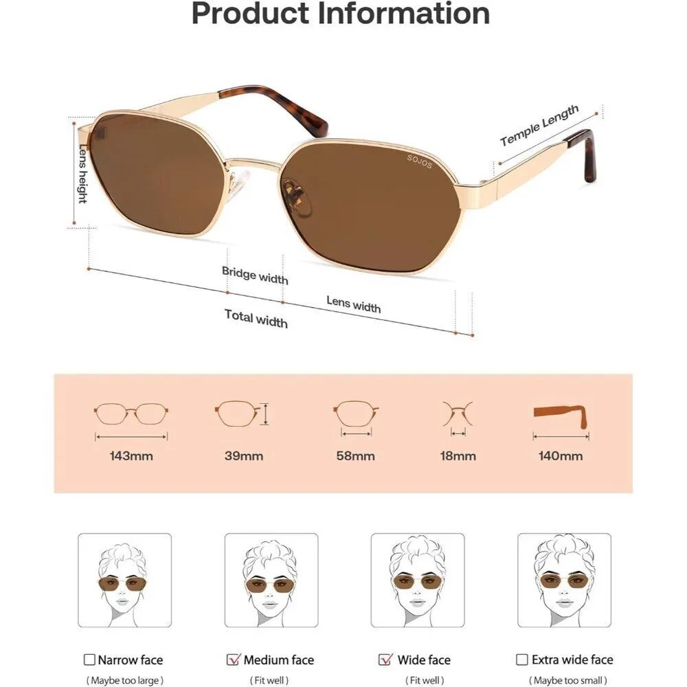 Unisex Metal Hexagon Sunglasses UV400 Polarized Retro Shades for Women Men